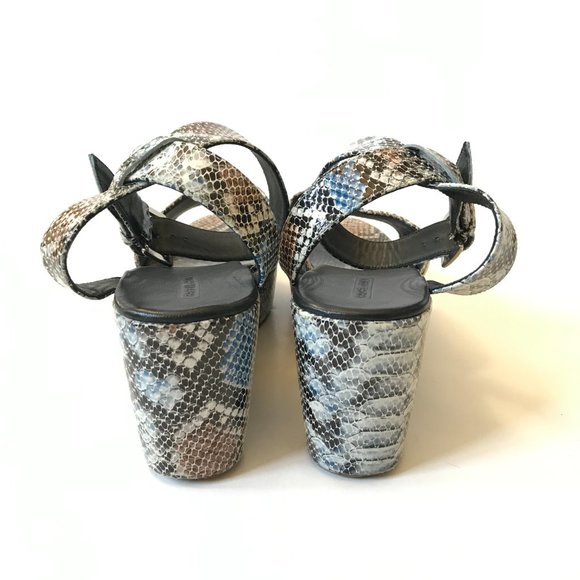 Rachel Comey Juno Wedge Sandals Womens 10 Blue Black Snake Skin Platform Shoes - Picture 10 of 12